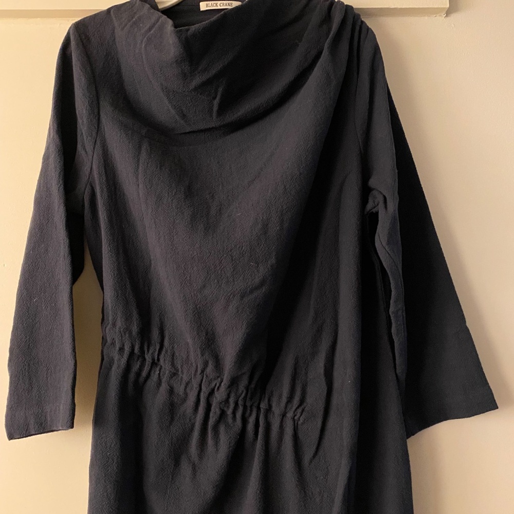 Black Crane Ruched Dress Dark Navy Size XSmall